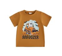 Toddler Boys Halloween Outfit Pumpkin Ghost Bulldozer Print T Shirt Top Kid (Brown Boo Dozer, 2-3 Years)