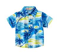 Toddler Boys Hawaiian Shirts Kids Button Down Tropical Print Shirt Baby Short Sleeve T-Shirt Tops Cute Beach Clothes Girls Summer Outfits (Blue, 7-8 Years)