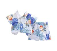 Toddler Boys Lapel Short Sleeve Tropical Botanical Print Set Shirt and Shorts Suit for Boys Outfits Neutral Toddler Clothes (White, 100)