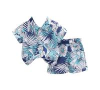 Toddler Boys Lapel Short Sleeve Tropical Botanical Print Set Shirt and Shorts Suit for Boys Outfits Neutral Toddler Clothes (Mint Green, 100)