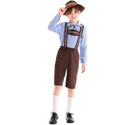 Toddler Boys Lederhosen 3 Piece Set Bavarian German Costume for Oktoberfest, Halloween Fancy Dress Summer Beer Festival Suit Carnival Outfit 2-16 Years
