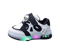 Toddler Boys Light Up Trainers Cute Panda Flashing Sports Shoes Baby Girls Sparkly Walking Shoes Lightweight Breathable Slip On Flat Rubber Sole Sneakers (Black, 7.5 Toddler)
