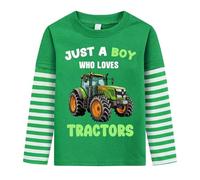 Toddler Boys Long Sleeve T-Shirt Kids Green Tractor Print Tops Cotton Tee Shirts Outfits for Age 4-5 Years