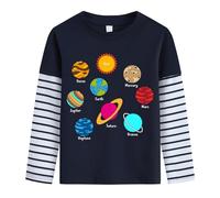 Toddler Boys Long Sleeve T-Shirt Kids Planet Tops Cotton Solar System Tee Shirts Outfits for Age 3-4 Years