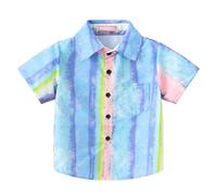 Toddler Boys Muti Graphic Print Shirts Summer Tie Dye Tee Short Sleeve Tops with Pocket Cute Muti-Color Polo Shirt for Kids Baby Casual Clothes for Birthday (Light Blue, 6-7 Years)