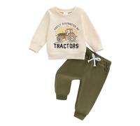 Toddler Boys Outfits 18-24 Months Long Sleeve Letter Tractors Print Sweatshirts Pullover Tops and Elastic Waist Solid Color Pants 2Pcs Set Baby Boy Tracksuit 2-3 Years (Multicolor, 2-3 Years)