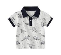 Toddler Boys Polo Shirt Cotton Short Sleeve Button up Shirt Cartoon Dinosaur Pattern Tee Top Summer Golf Tennis Undershirt Workout Athletic Clothes (GY1, 3-4 Years)