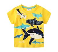 Toddler Boys Shark Print Shirt Cotton Crewneck Tees Baby Girls' Graphic Short Sleeve Tee Tops Infant Cute Summer Clothes Clothes Girls (Yellow, 5-6 Years)