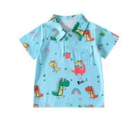 Toddler Boys' Short Sleeve Pique Polo Baby Boys Girls Cute Dinosaur Print Button Up T Shirts Kids Golf Polo Shirt Girls Clothes (Blue, 3-4 Years)