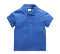 Toddler Boys Short Sleeve Polo Collared Shirt Solid Color Cotton Casual Classic Shirt Tops Summer Soft Tee Casual Short Sleeve Shirt Pullover Tops Cute Shirts (Blue, 18-24 Months)