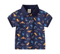 Toddler Boys Short Sleeve Polo T-Shirt Cute Cartoon Dinosaur Print Tops Kids Button Up Shirt Baby Boy Summer Clothes Baby Boy's Clothing (Navy, 18-24 Months)