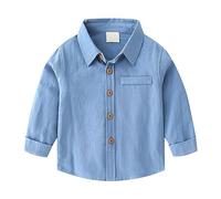 Toddler Boys Solid Color Lapel Long Sleeve Down Shirt Fall Tops School Wedding Daily Outfits Kids Small Tops (Blue, 4-5 Years)