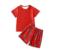 Toddler Boys Summer Outfit 2 Piece Set Round Neck Short Sleeve Tee with Comfortable Shorts Casual Playwear for Beach School Daily Wear Age 2-12 Years (Red, 3-4 Years)