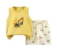 Toddler Boys Summer Short Outfits Cartoon Dinosaur Print Tank Top and Shorts Set Cotton Sleeveless Shirts and Shorts 2 Piece Clothing Set Age 1-6 Years (Yellow #2, 4-5 Years)