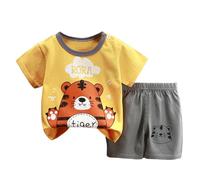 Toddler Boys Summer Short Outfits Cartoon Printed Cotton T-Shirts and Shorts Sets 2 Piece Crewneck Boys Clothing Set Age 1-6 Years (d-Yellow, 2-3 Years)