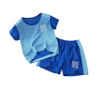 Toddler Boys Track Set Children's Short Sleeve Suit Summer Boys Quick Drying Sports Suit Girls Basketball T Shirt + Shorts Football Suit 2 Sets Stripe (Blue 3-4 Years)