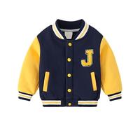 Toddler Boys Varsity Baseball Jacket, Button Down School Coat Stand Collar Letter A J Patch Outwear with Pocket Toddler Boys Baseball Jacket Long Sleeve Colorblock Little Coats Kid Cardigan Jackets