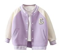 Toddler Boys Varsity Baseball Jacket, Button Down School Coat Stand Collar Letter C Patch Outwear Baseball Jacket for Boys Girls Kids Colour Block Style School Sweatjacket with Pockets 1-35 Years