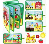 Toddler Busy Board Montessori Toys for Boy & Girl Birthday Gifts, Soft Felt Green Farm Busy Book Sensory Travel Toys for Toddlers, Educational Activity Book to Learn Fine Motor Skills (B)