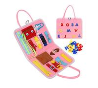 Toddler Busy Board Sensory Toy Basic Skills Activity Removable Letters Numbers Fine Motor Educational Learning Easy Carry Handbag Style Great for Airplane Car Travel