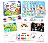 Toddler Busy Book, 16-Theme Preschool Learning Toy with 8 Pens, Ages 3-5 | Includes Reusable Matching Cards, Hook-and-Loop Dots and Tracing and Colouring Activities for Home, Nursery or Travel