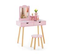 Toddler Children Dressing Table & Chair Set w/ Mirror & Drawers Vanity Makeup Table Set