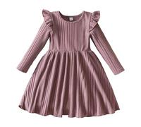 Toddler Children Girls Long Sleeve Ribbed Pattern Knitting Dresses Leisure Dress Clothes Baby Girls Birthday Girl in Dress