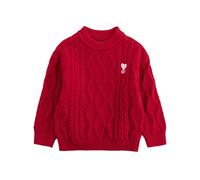 Toddler Christmas Jumper Boys, Chunky Knit Sweater For Girls Cozy Winter Warm Pullover Soft Yarn Textured Pattern Kids Holiday Party Wear Festive Outfit (Red, 5-6 Years)