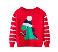 Toddler Christmas Jumper Girls - Dinosaur Sweater For Boys Long Sleeve Knit Cardigan Cozy Warm Fleece Lined Top Soft Holiday Pullover Outerwear Cute Dino Graphic Print Festive Winter (Red, 3-4 Years)