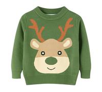 Toddler Christmas Jumper Girls Festive Reindeer Print Boys Knit Cardigan Long Sleeve Warm Cozy Holiday Pullover Outerwear Jacket for Autumn Winter