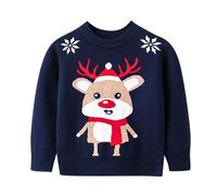 Toddler Christmas Jumper Reindeer Print Boys Long Sleeve Knitted Sweater Warm Soft Cozy Pullover Top for Kids Festive Holiday Party Wear