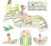 Toddler Climbing Frame, 9-in-1 Indoor Climbing Frame for Toddlers, Foldable Baby Climbing Toys Wood Triangle Set with Climbing Arch, Balance Cushion, Outdoor Climbing Frames for Enfan 2-6 Age-Dinosaur