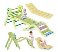 Toddler Climbing Frame with Cushion, 9 in 1 Wooden Indoor Climbing Frame for Toddlers Age 1-3, Pikler Triangle Set with Slide and Rock Climb, Foldable Inside Montessori Climber Toys Play Gym