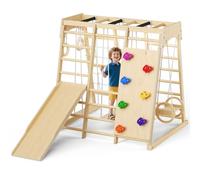 Toddler Climbing Frame, Wooden Climbing Tripod Set, with Climbing Frame, Soft Cushion, Montessori Climbing Fitness Set, for Children Aged 1-3 Indoor and Outdoor Use (Wood color-9 in 1)