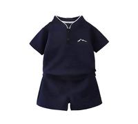 Toddler Clothes Boys Comfortable and Breathable Set Boys Simple Short Sleeved Two Piece Set (Navy, 4-5 Years)