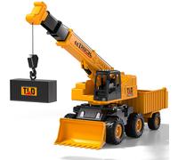 Toddler Construction Crane Truck Toy, 5 in 1 Engineering Vehicle with Extendable Arm, Lift Hook, Dump Trailer & Bulldozer, Educational Toy Gift for 3 4 5 6 Year Old Boys Girls