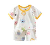 Toddler Cute Animals Dinosaur Print Pajamas Set Baby Boys Short Sleeve Crewneck T Shirt Short Cotton Casual Loungewear Soft Sleepwear Summer (Yellow, 4-5 Years)