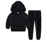 Toddler Cute Fuzzy Sweatsuit Set Hoodie Bear Ear 2 Piece Girls Boys Long Sleeve Fluffy Sweatshirts Fleece Pants Sweatsuit Casual PE Sportwear Solid Fall Winter Outfit (Black, 18-24 Months)