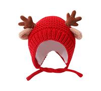 Toddler Cute Reindeer El Baby Hat Winter Warm Plush Knitted Ear Warmer Bonnet Boys Girls Cap eanie Santa Hat Christmas Hat Kids (Red, One Size)