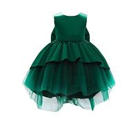 Toddler Dark Green Solid Color Back Big Bow Dress Dress Dress Birthday Dinner Performance Princess Dress Black Flower Girl Dress (Green, 12-18 Months)