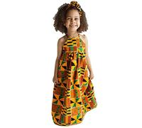 Toddler Dashiki African Tradition Dress with Hairband Baby Girls Ankara Short Sleeve Boho Print Crewneck Suspender Dresses Casual Fancy Outfits (Multicolor, 4-5 Years)