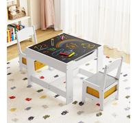 Toddler Desk with 2 Chairs - White & Yellow