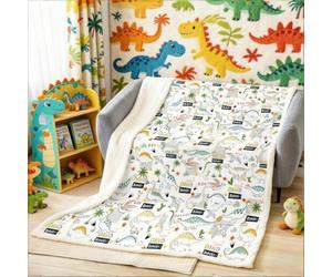 Toddler Dinosaur Fleece Throw Blanket Single 50x60 Inch,Kids Cartoon Dino Plush Blanket Colorful Jungle Animals Sherpa Blanket for Boys Girls,Luxury Wildlife Fuzzy Blanket for Sofa Bed
