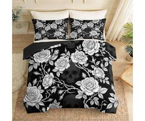 Toddler Duvet Cover Set, Plants Flowers Leaves Skulls Printed Microfiber All Season Bedding Set with 1 Pillow, Vintage Gothic Duvet Cover Breathable Machine Washable for Kids, 120 x 150 cm