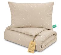 Toddler Duvet Pillow Set 100x135 cm Quilt 40x60cm Cushion - Coton Lightweight Breathable Bedding Insert for Cot Nursery Travel Cots bed Insert Only 100 x 135 Oeko-tex Beige with white stars
