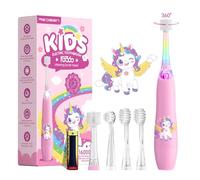 Toddler Electric Toothbrush Kids Age 1-2-3 Years Old,Baby Sonic Toothbrush with 4 Modes & LED Light for Fun Brushing, 360-Degree Cleaning IPX7 Waterproof, Smart Timer & 4 Replacement Heads (pink)