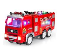 Toddler Fire Engine Truck Toys, Large Fire Truck Toy for 3 4 5 6 Year Olds, Bump and Go Firetruck with Flashing 4D Lights & Real Siren Sounds, Rescue Car Toys Gifts for Kids 3-8 Boys Girls