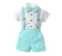 Toddler Formal Outfit Kid Gentleman Short Sleeve Shirt Bow Tie Boy Suspender Shorts Wedding Suit Boys Outfits Toddler Boys Summer Two Piece Suit Set for 1-6 Years