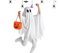 Toddler Ghost Costume, 92cm White Boo Ghost Cloak Mit Pumpkin Bag, Halloween Spooky Trick-or-Treating, Holiday Outfit For Boys Girls Children Festival Birthday School Play Christmas
