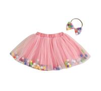 Toddler Girl Birthday Princess Dress Little Girls Colorful Plush Ball Tulle Skirt A-Line Tiered Puffy Hem Elastic Waist Mesh Tutu Skirt Pageant Baptism Party Dress with Headband (Pink, 2-3 Years)